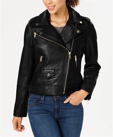 michael kors metallic leather moto jacket|Michael Kors faux leather jacket.